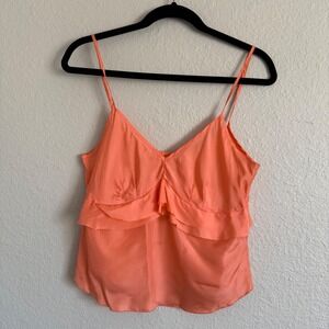 Calypso Small Silk Y2K Babydoll Fairy Cropped Cami Top Ruffle‎ Coral Festival
